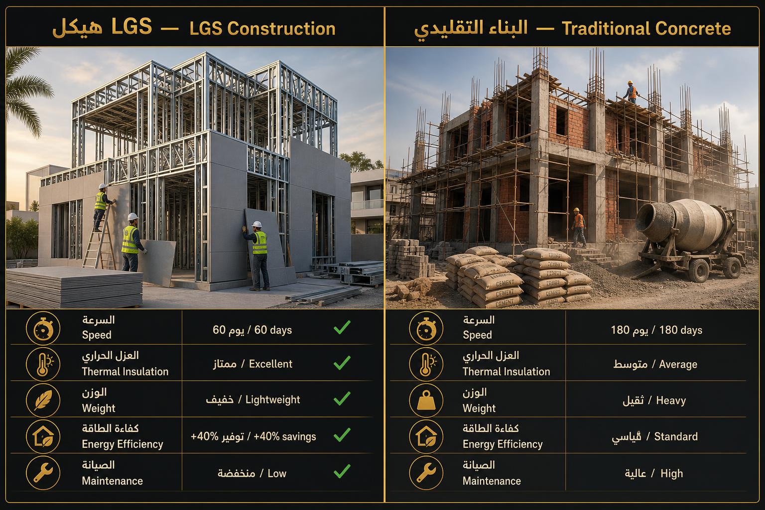 LGS vs traditional concrete construction comparison